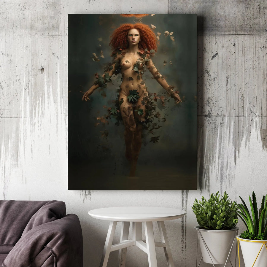 Nature Goddess Canvas Wall Art | Red Hair Forest Spirit Fantasy Print | Premium Gallery Wrap Decor | Mythical Woodland Home Decor Gift