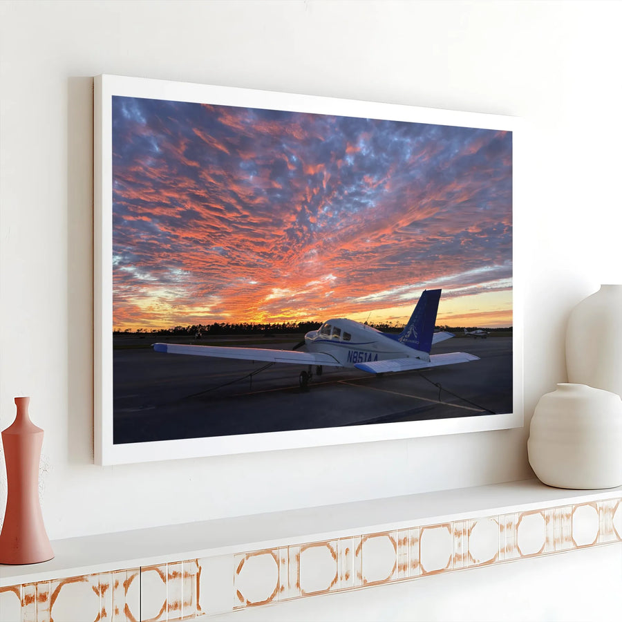 Propeller Plane Canvas Print | Dramatic Sunset Aviation Wall Art | Premium Gallery-Quality Canvas | Gift for Pilot or Aviator Decor