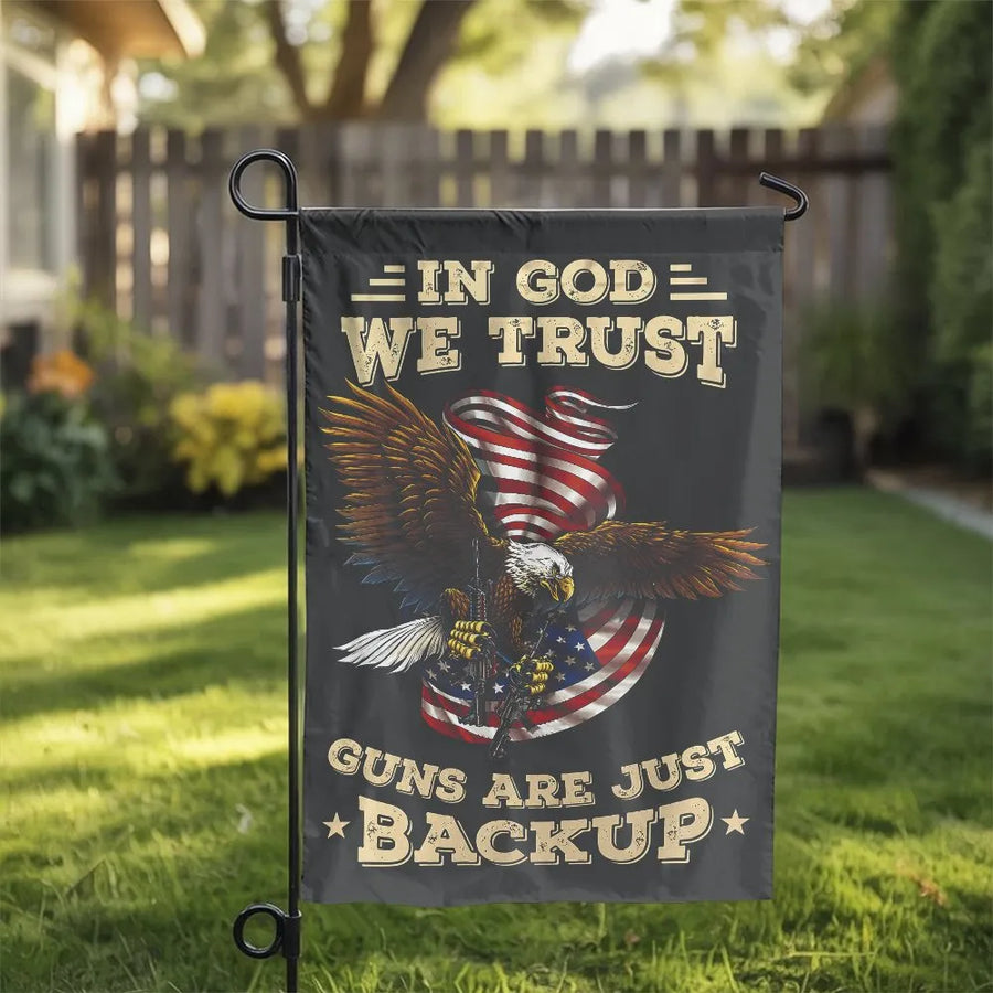 In God We Trust Garden Flag | Patriotic Eagle with American Flag | Double Sided Weatherproof Yard Decor | 2A Supporter Outdoor Gift