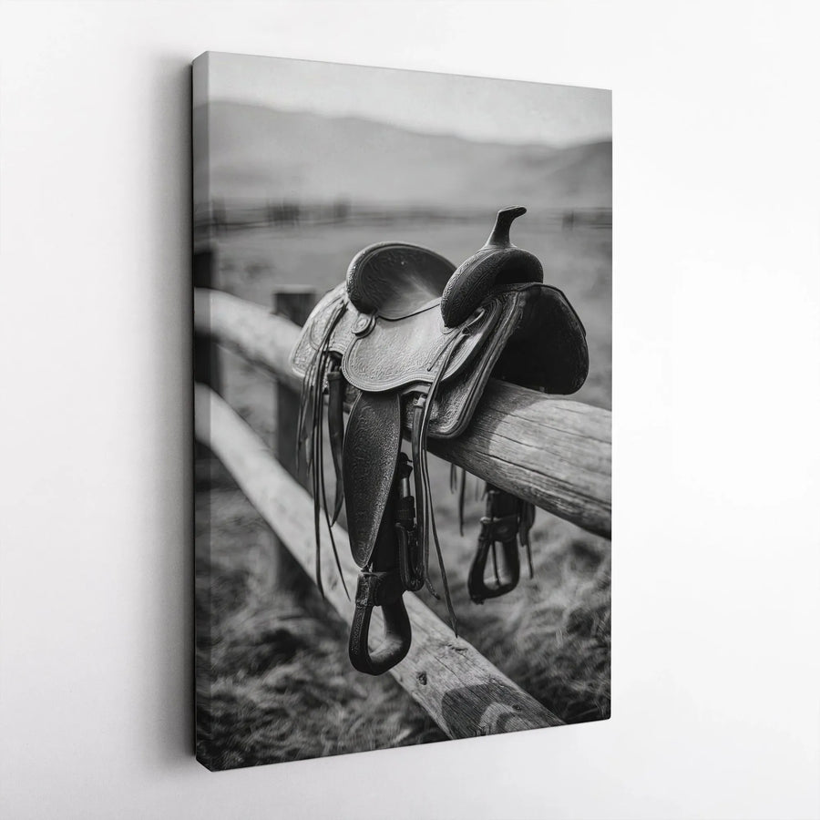 Western Horse Saddle Wall Art | Black and White Farmhouse Decor | Premium 1.25" Gallery Canvas | Rustic Cowboy Ranch Home Gift