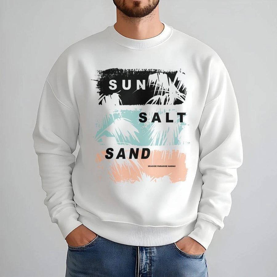 Sun Salt Sand Sweatshirt | Tropical Palm Tree Graphic Aesthetic | Premium Cotton Blend Crewneck | Beach Lover Vacation Gift for Her