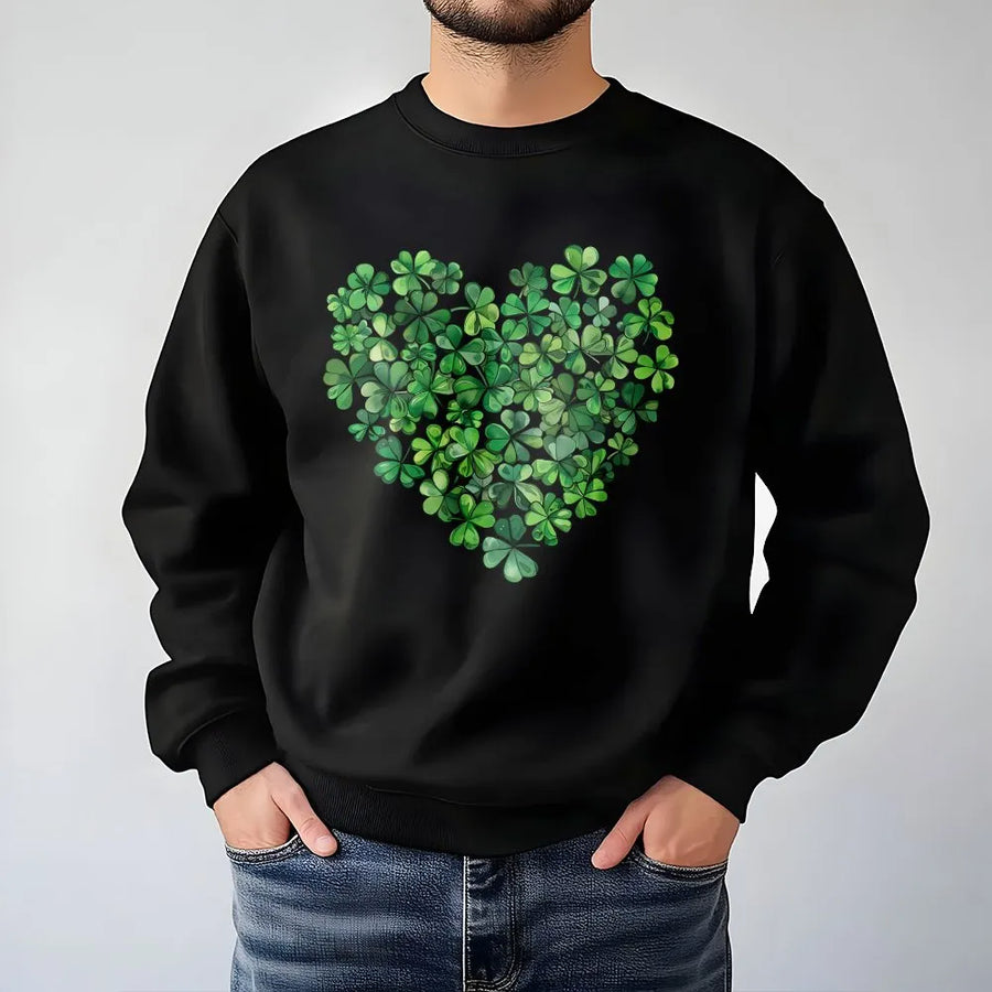 St Patrick's Day Sweatshirt | Shamrock Heart Graphic Print | Premium Cotton-Blend Crewneck | Cute Lucky Irish Clover Gift for Women & Men