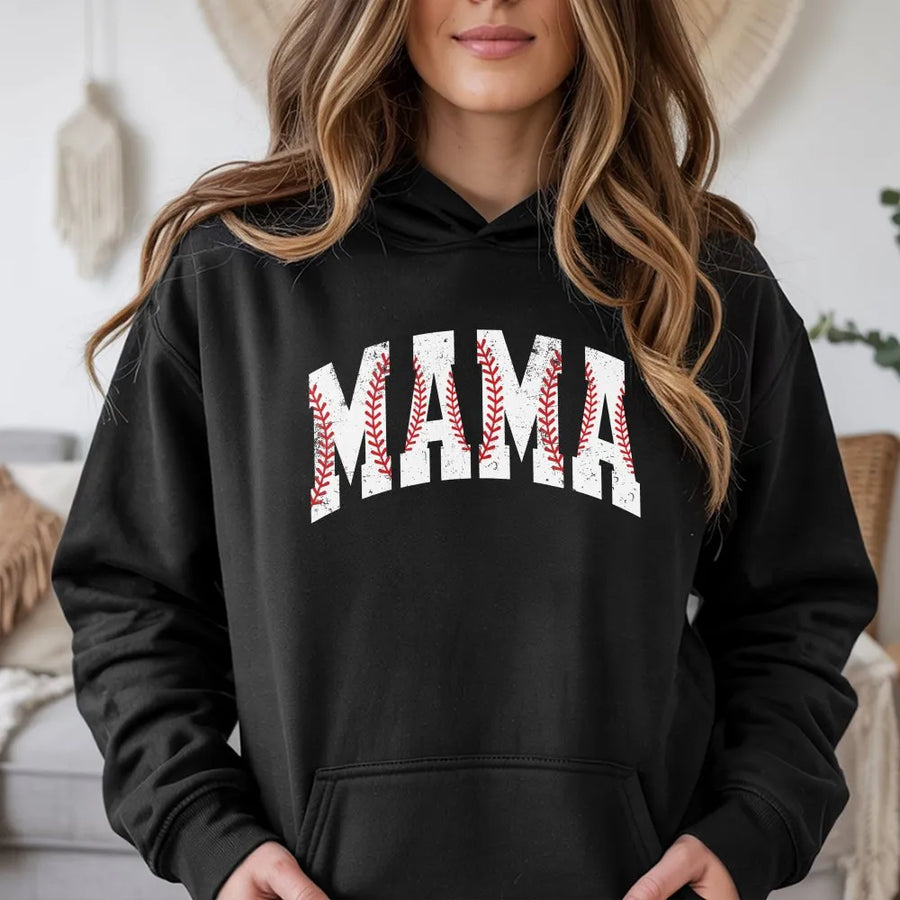 Baseball Mama Hoodie | Distressed Baseball Stitch Graphic | Premium Cotton Blend | Gift for Baseball Mom Game Day Apparel