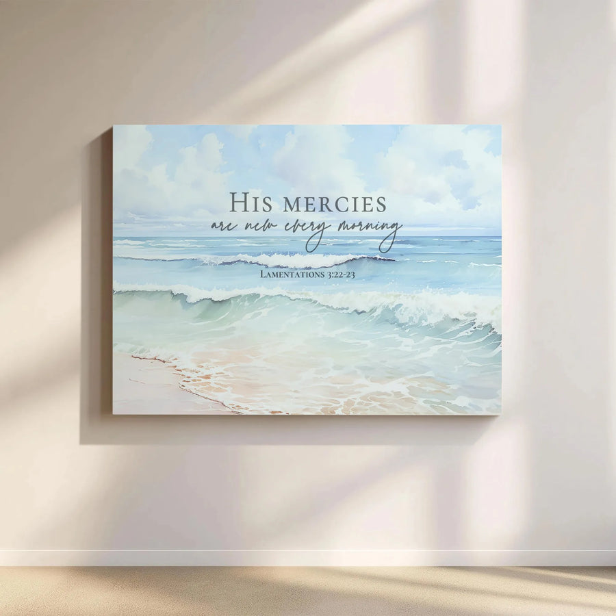 Christian Wall Art Canvas | His Mercies Are New Every Morning Scripture | Premium Thick Gallery Wrap Canvas | Inspirational Christian Home Decor