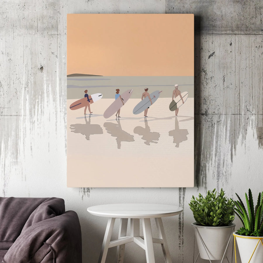 Surfer Beach Wall Art | Minimalist Coastal Decor | Premium Gallery Wrapped Canvas | Modern Ocean Home Decor Gift