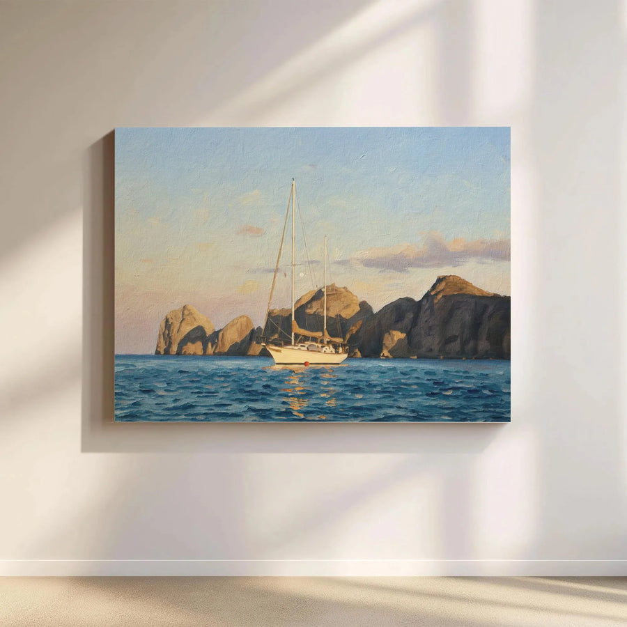 Sailboat Canvas Wall Art | Coastal Sunset Oil Painting Style | Premium 1.25" Gallery Wrap | Nautical Home Decor for Living Room or Office