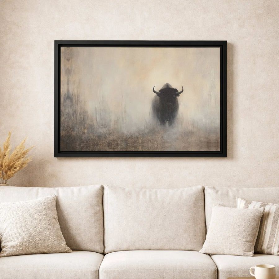 American Bison Canvas Art | Misty Wildlife Landscape Print | Premium Gallery-Wrapped 1.25" Profile | Rustic Western Home Decor Gift
