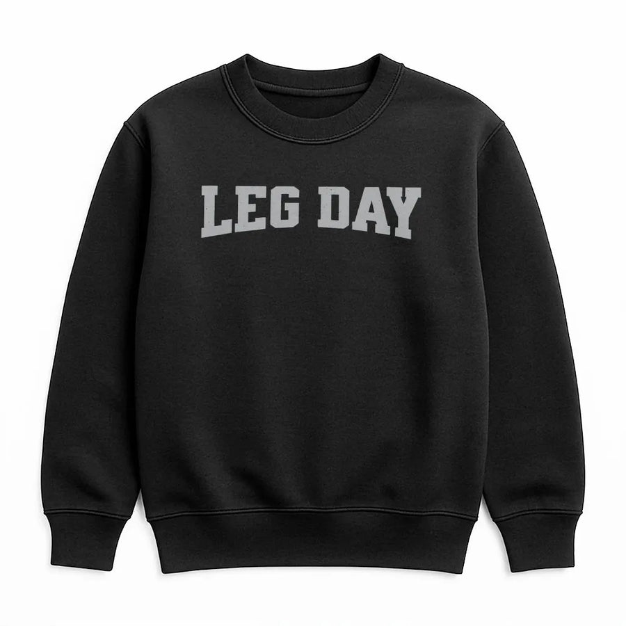 Leg Day Sweatshirt | Varsity Lettering Gym Graphic | Premium Cotton Blend Crewneck | Workout Apparel Gift for Bodybuilder Men and Women