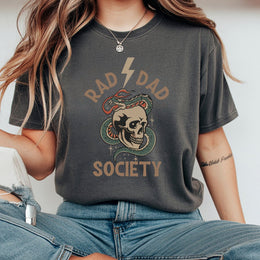 Rad Dad Society T-Shirt | Edgy Skull and Snake Graphic | 100% Premium Cotton | Perfect Father's Day 2026 Gift for Cool Dads