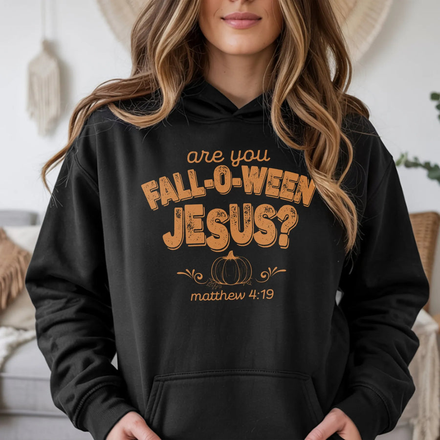 Fall-O-Ween Jesus Hoodie | Retro Christian Pumpkin Design | Soft Cotton Blend Unisex Apparel | Faith Based Fall Autumn Gift for Believers