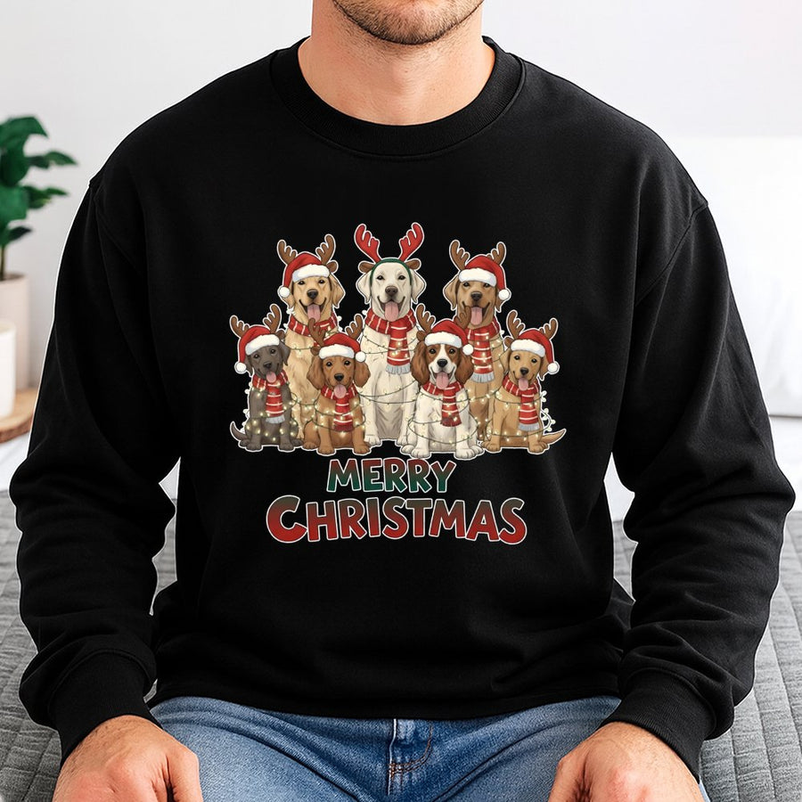 Merry Christmas Dogs Sweatshirt | Cute Festive Holiday Puppy Graphic | Soft Cotton Blend Unisex Apparel | Gift for Dog Mom and Pet Lovers