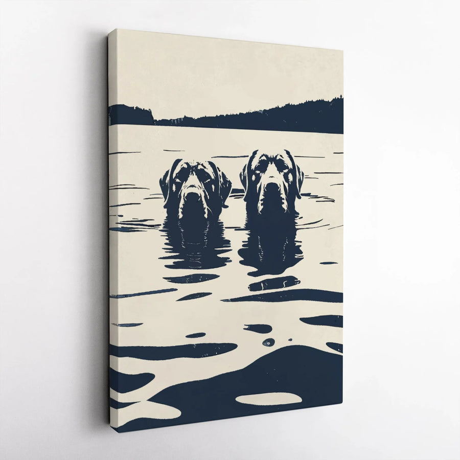 Labrador Retriever Canvas Art | Minimalist Two Dogs Swimming Lake Print | Gallery Quality 1.25 Inch Wrap | Dog Lover Home Decor Gift