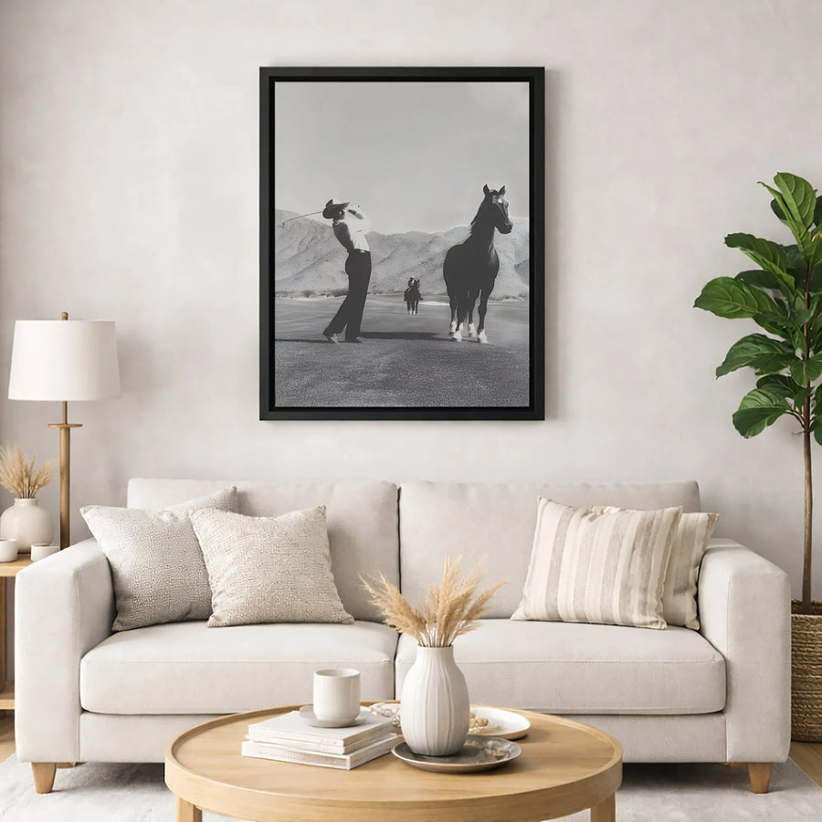 Cowboy Golfing Wall Art | Surreal Western Landscape Photography | 1.25-Inch Premium Gallery Canvas | Unique Gift for Golfer or Equestrian