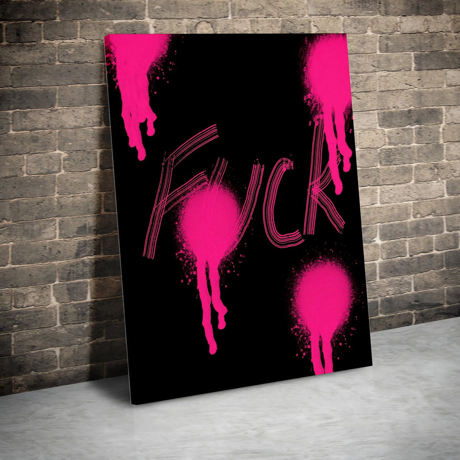 Graffiti Wall Art Canvas | Hot Pink Spray Paint Typography | Premium 1.25-inch Gallery Wrap | Edgy Home Office Decor For Modern Spaces