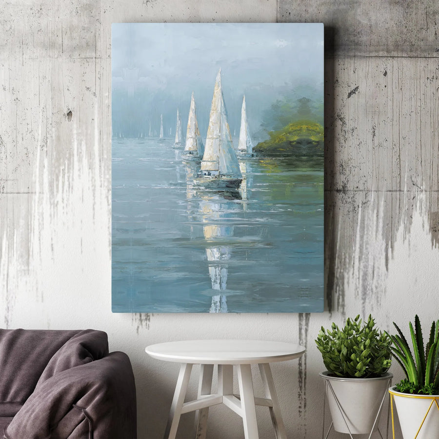 Sailboat Painting Canvas Print | Coastal Seascape Wall Art with Impressionist Style | Premium Gallery Wrap Canvas | Nautical Home Decor Gift