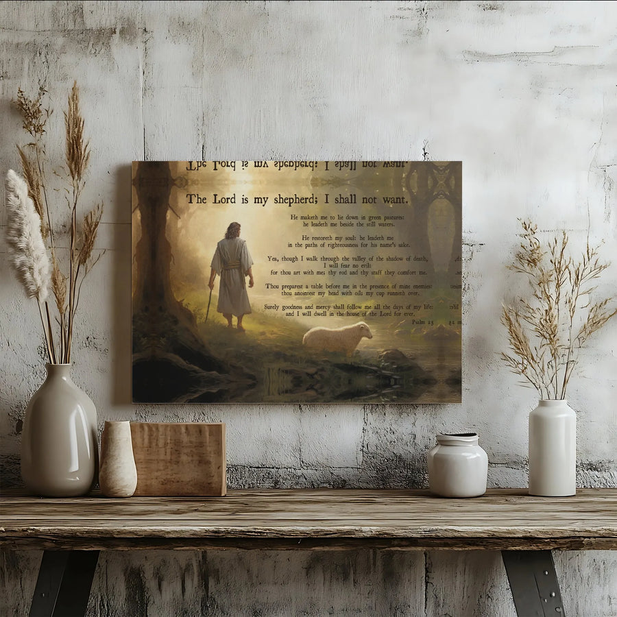 Psalm 23 Canvas Art | The Lord Is My Shepherd Wall Decor | Premium Gallery Wrapped Print | Christian Religious Gift for Home Office