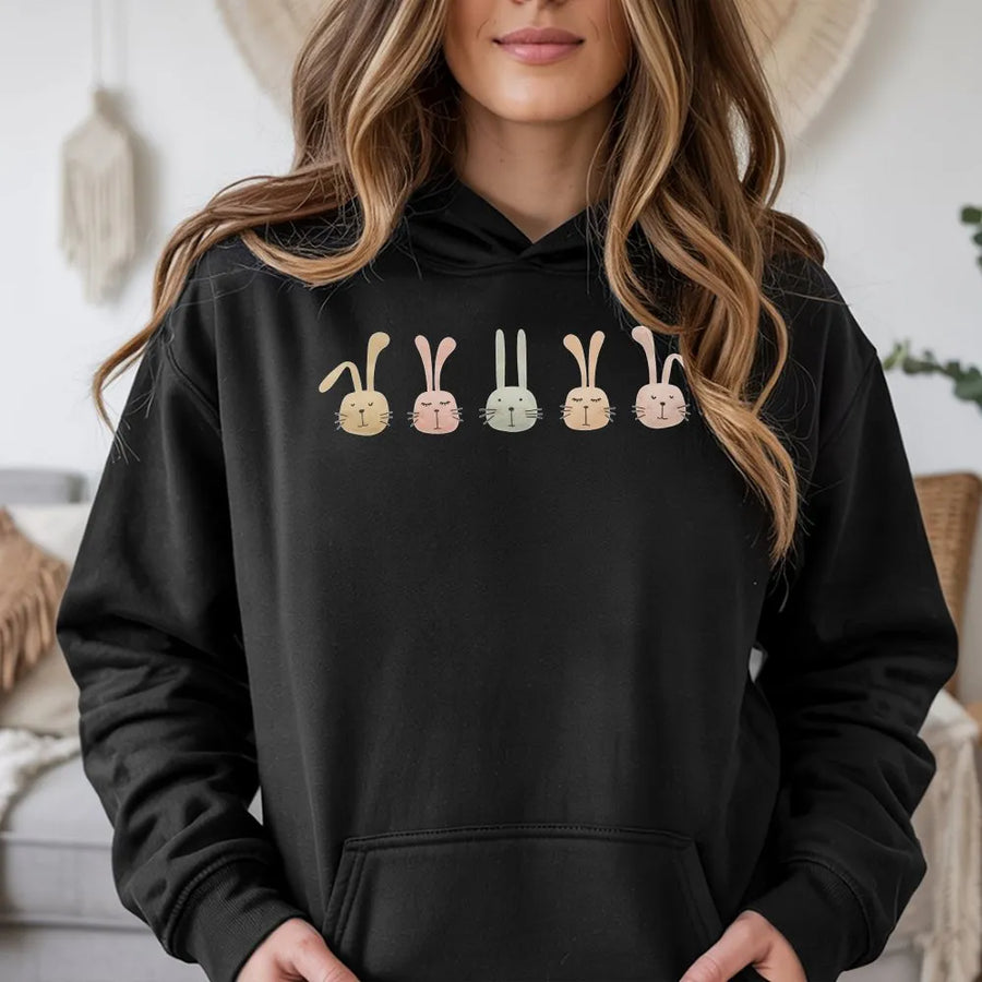 Cute Bunny Hoodie | Minimalist Rabbit Line Art Graphic | Premium Cotton Blend Unisex Sweatshirt | Easter Gift for Her Kids or Rabbit Lovers