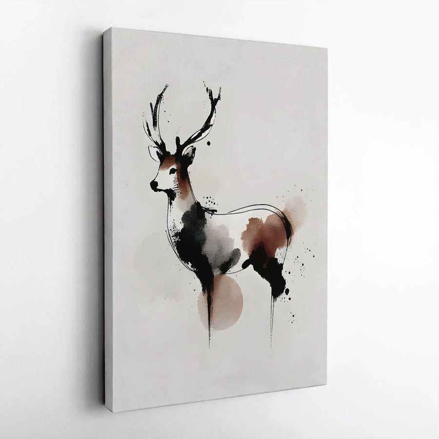 Abstract Deer Canvas Wall Art | Watercolor Ink Sketch Print | Premium Gallery Wrap Decor | Modern Wildlife Lodge Gift for Home Office