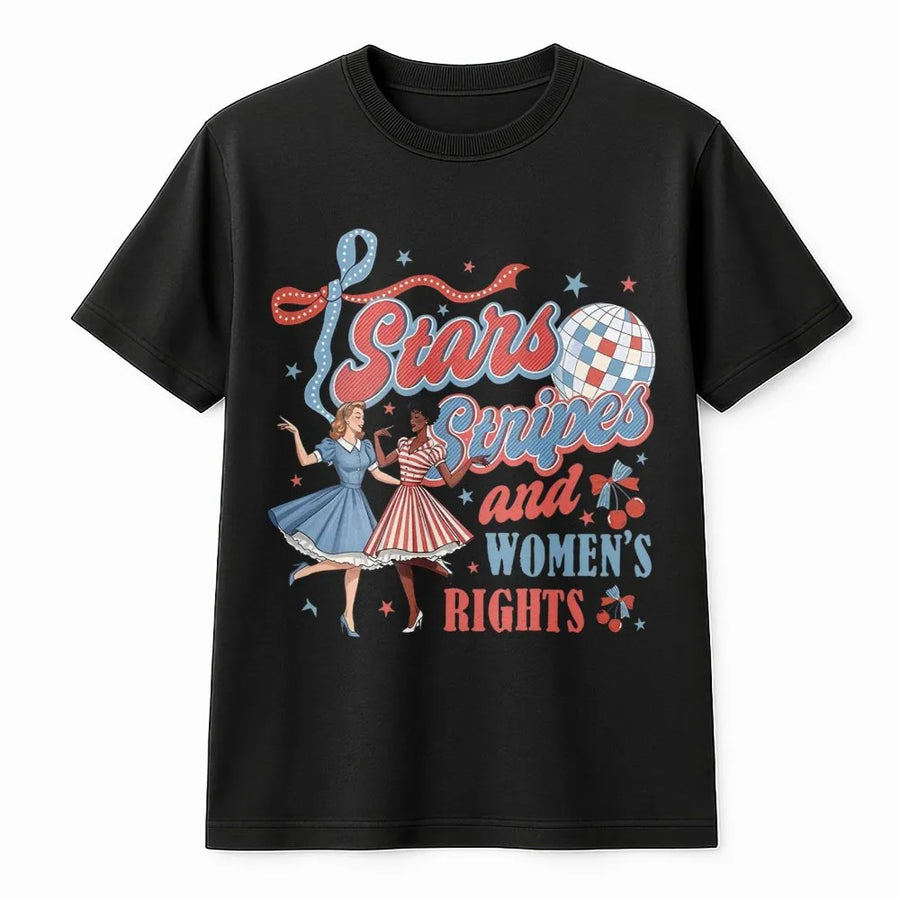 Stars Stripes and Women's Rights T-Shirt | Retro Patriotic Girl Power Design | Soft Cotton Blend Sweatshirt | Gift for Feminist Activist