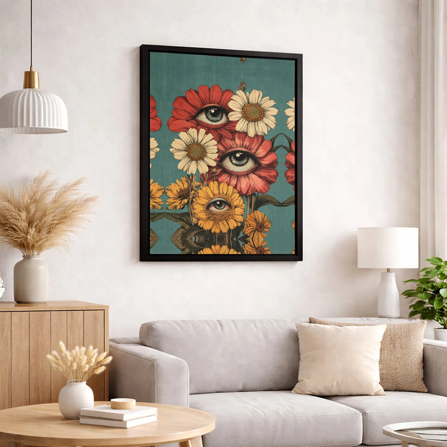 Surreal Flower Eye Art Canvas | Vintage Botanical Wall Decor | Premium Fade-Resistant Gallery Print | Eclectic Home Office Wall Hanging