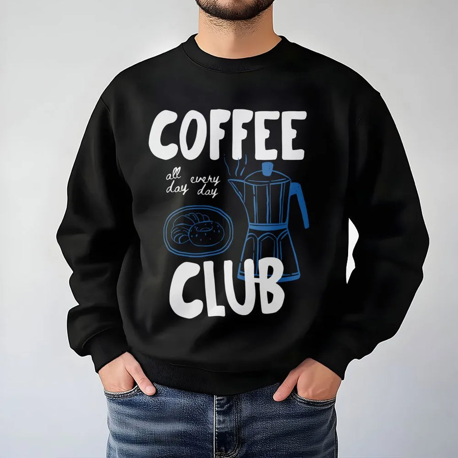 Coffee Club Sweatshirt | Moka Pot Espresso Graphic Design | Premium Cotton Blend Cozy Crewneck | Trendy Gift for Coffee Lovers & Caffeine Addicts