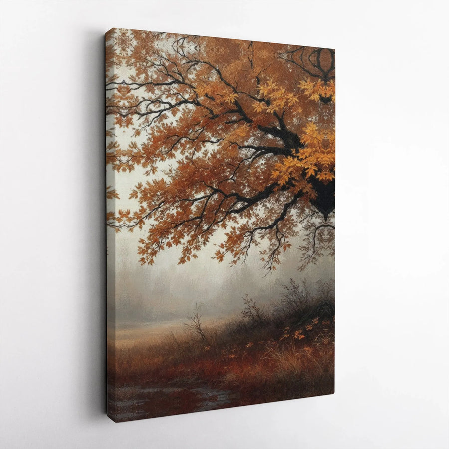 Autumn Landscape Canvas Wall Art | Misty Golden Forest Tree Print | 1.25-Inch Premium Gallery Wrap | Seasonal Fall Home Decor Gift