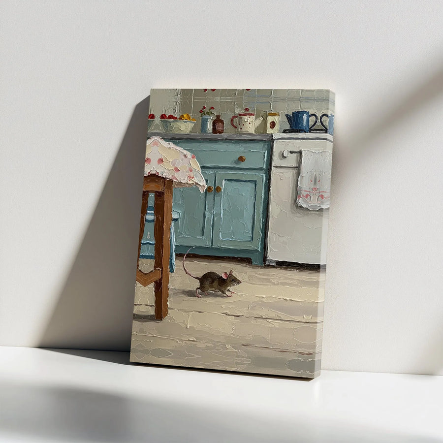 Rustic Mouse in Kitchen Canvas Wall Art | Textured Farmhouse Painting Print | Premium Gallery Wrapped Canvas | Unique Farmhouse Kitchen Decor Gift