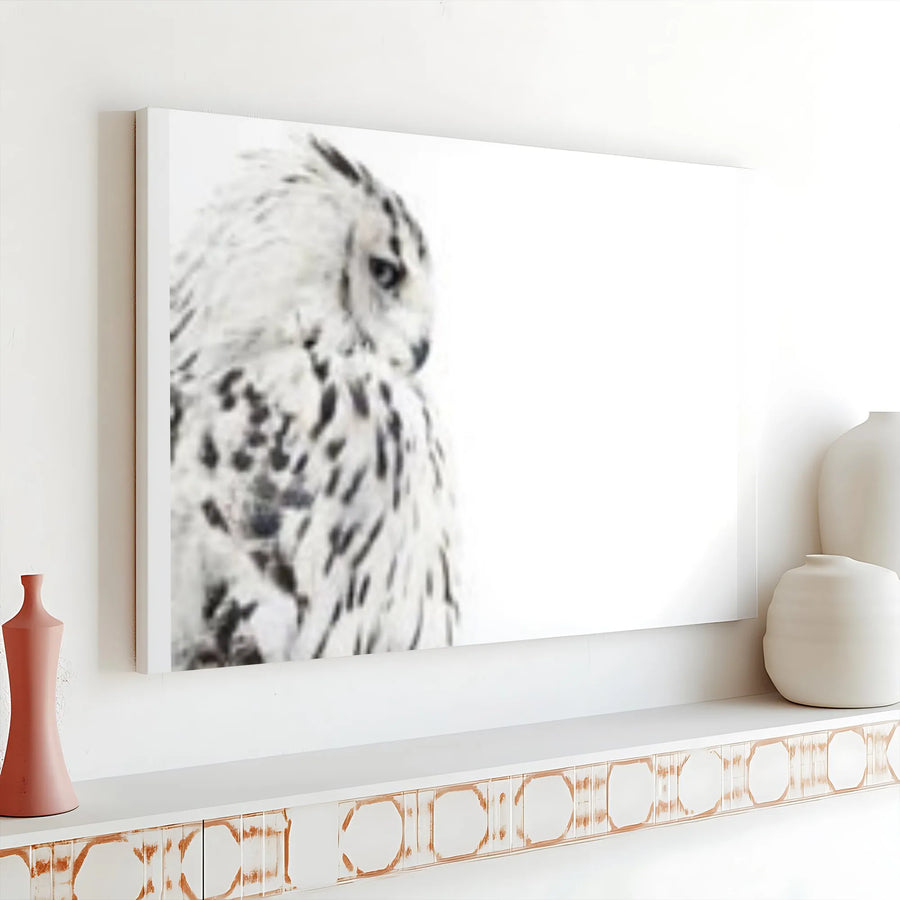 Snowy Owl Canvas Wall Art | Minimalist Black and White Bird Portrait | Premium Gallery Wrap | Modern Home & Office Decor Gift