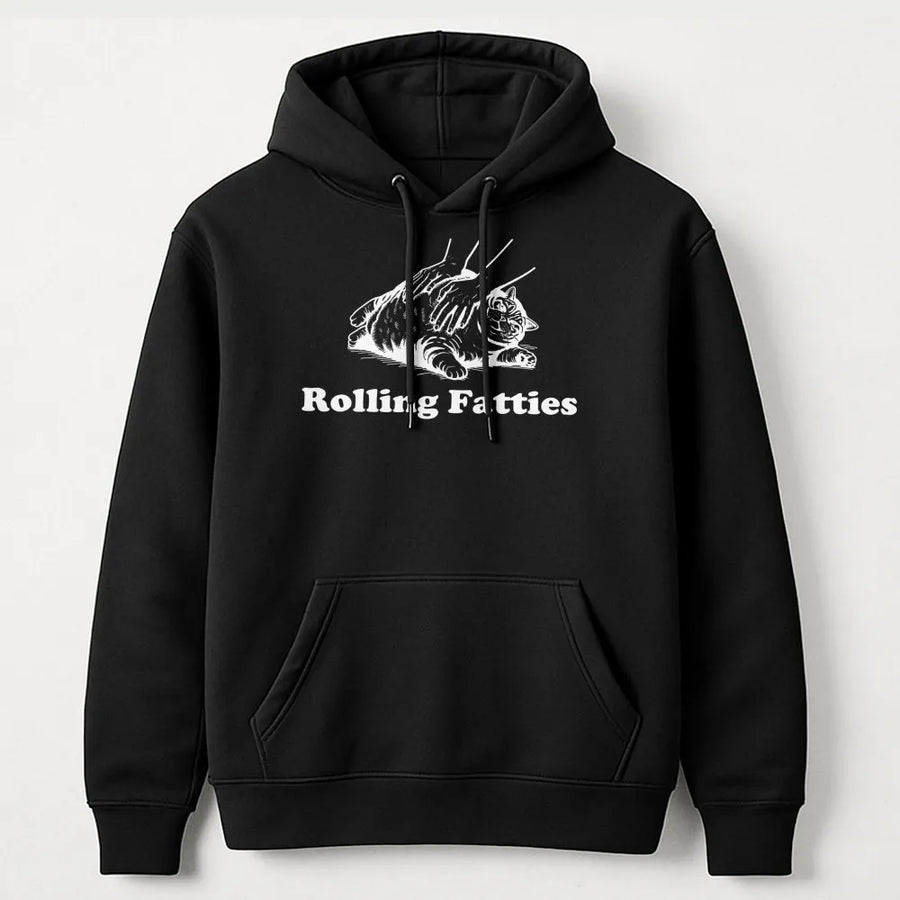 Rolling Fatties Cat Hoodie | Funny Chubby Cat Graphic | Premium Cotton Blend | Gift for Cat Lovers & Pet Owners