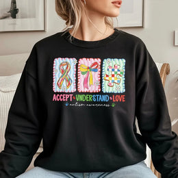 Autism Awareness Sweatshirt | Accept Understand Love Graphic | Premium Cotton Blend Crewneck | Gift for Autism Moms and Teachers