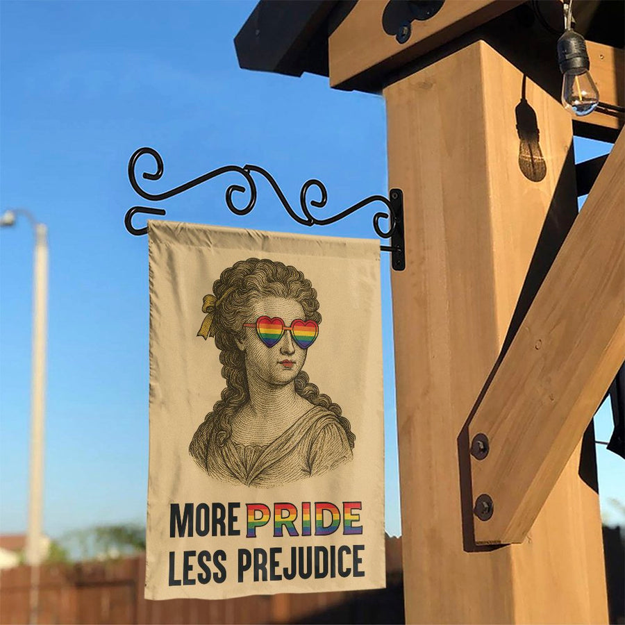 More Pride Less Prejudice Garden Flag | LGBTQ Pride Decor with Vintage Aesthetic | Weather-Resistant Polyester | Outdoor Yard Sign Gift for Proud Allies