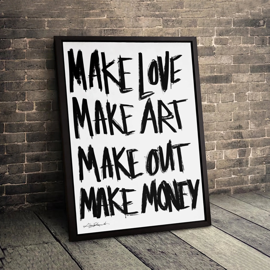 Make Love Make Art Make Out Make Money Canvas | Typographic Inspirational Wall Art | Premium Gallery-Wrap 1.25" Profile | Modern Office & Home Decor