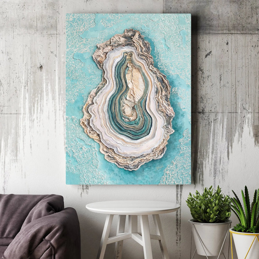 Textured Agate Wall Art | 3D Effect Mineral Slice Print | Premium Gallery Wrapped Canvas | Modern Living Room Decor Gift