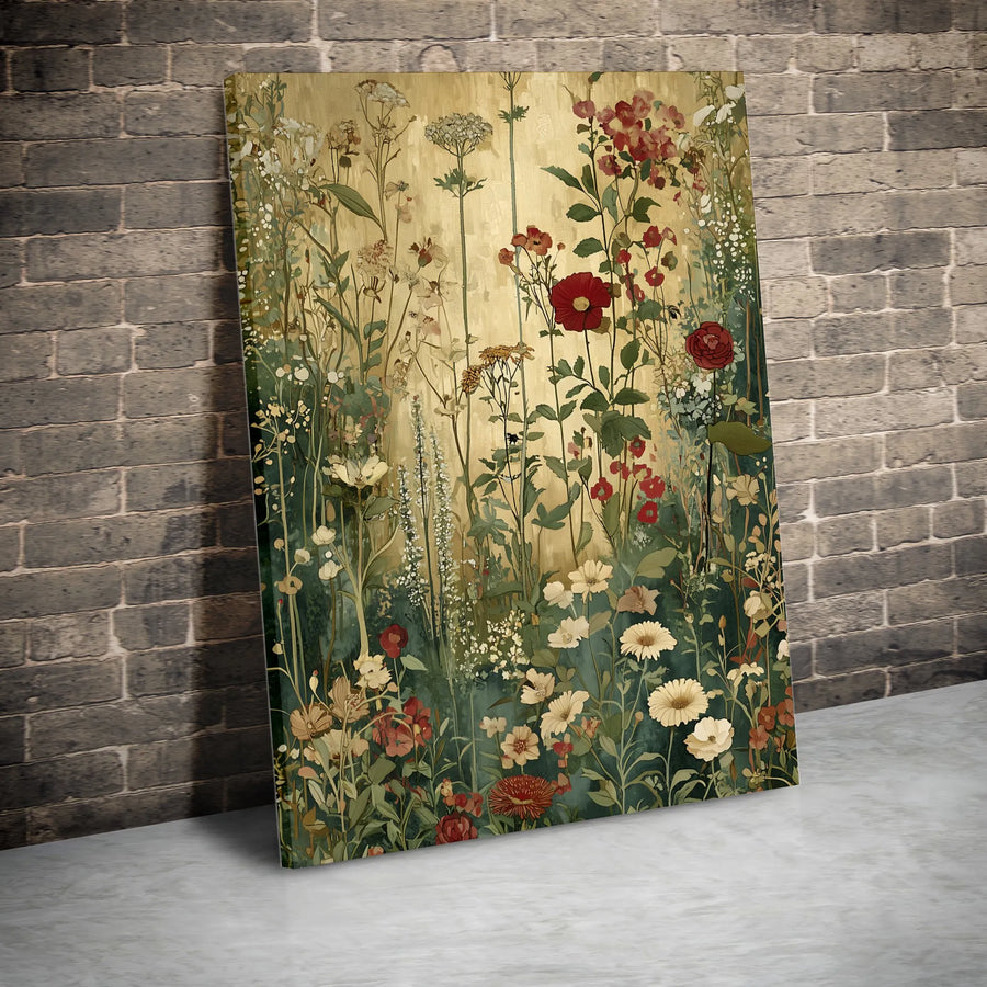 Vintage Botanical Wildflower Canvas Print | Gold Meadow Floral Art | Gallery-Wrapped Premium Wall Decor | Nature Inspired Gift for Home