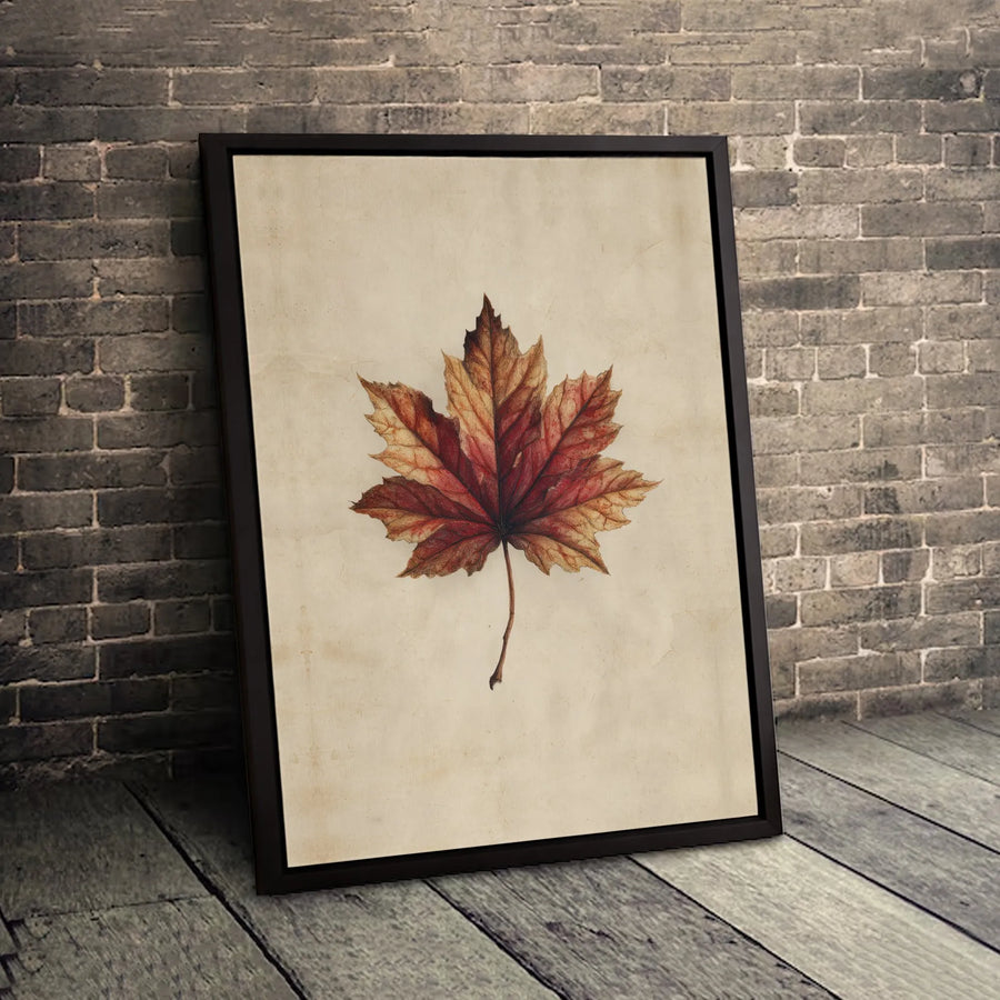 Vintage Autumn Maple Leaf Wall Art | Botanical Illustration Print | Premium Fade-Resistant Canvas | Seasonal Home Decor Gift