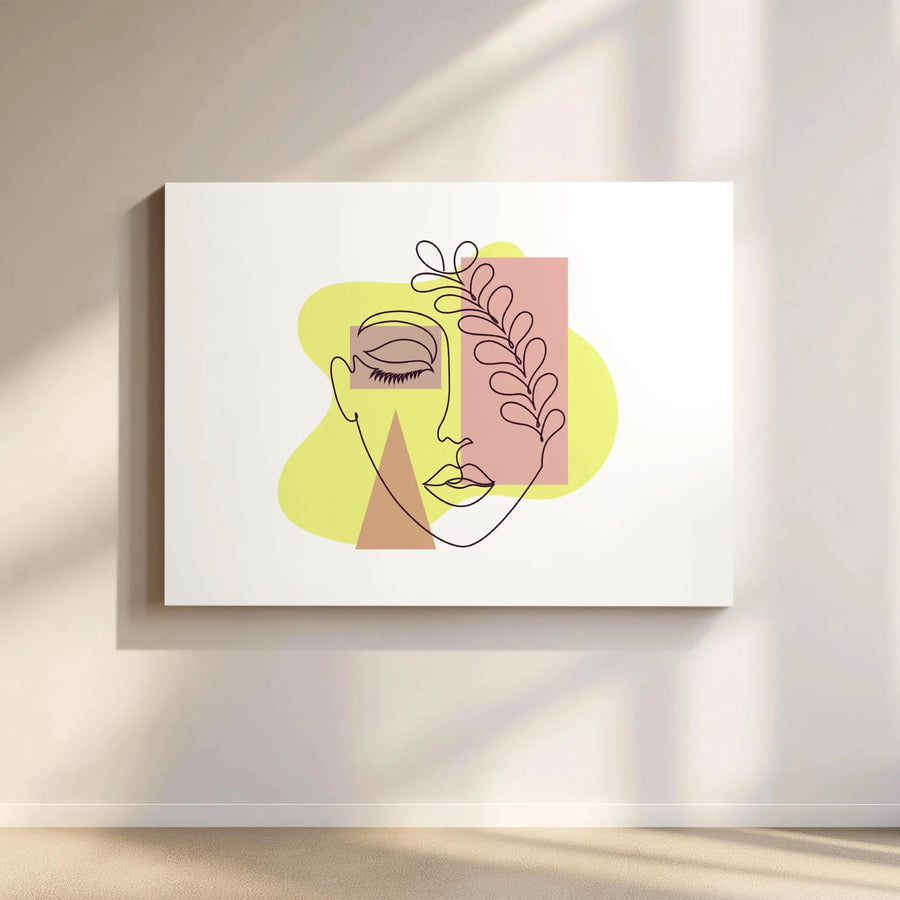 Abstract Woman Face Canvas | Minimalist Line Art with Geometric Shapes | Premium 1.25" Gallery Wrap | Modern Home Decor Wall Art