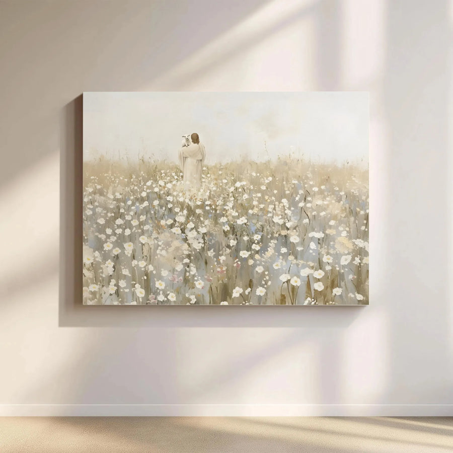 Jesus Christ with Lamb Canvas Art | Floral Meadow Religious Wall Decor | Premium 1.25" Gallery Wrap | Inspirational Christian Gift for Home