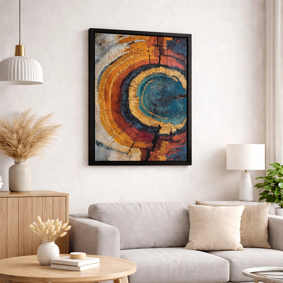 Abstract Tree Rings Wall Art | Colorful Wood Cross-Section Print | Premium 1.25-Inch Gallery Canvas | Modern Living Room Decor
