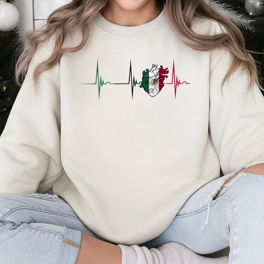 Mexico Flag Heartbeat Sweatshirt | Mexican Pride EKG Pulse Graphic | Premium Cotton Blend | Gift for Mexican Heritage Lovers
