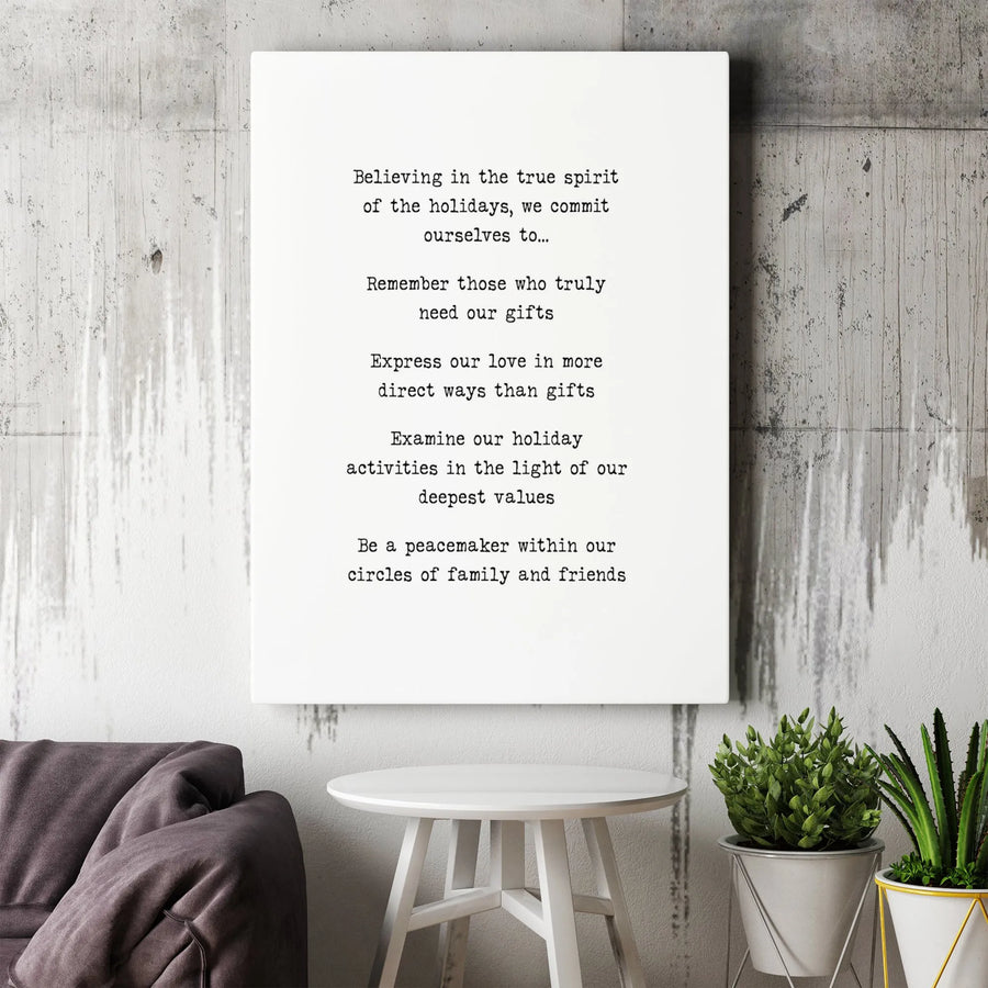 Holiday Spirit Wall Art | True Meaning of Christmas Quote Canvas | Gallery-Wrapped Premium Decor | Meaningful Gift for Family and Friends
