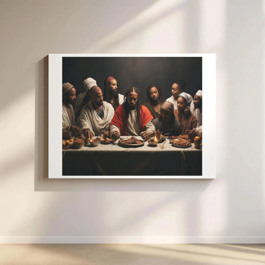 Black Jesus Last Supper Canvas | Modern Religious Wall Art | Premium Gallery Wrap Print | Inspirational Christian Home Decor Gift