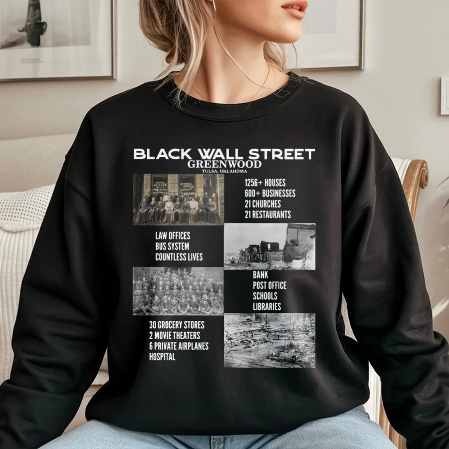 Black Wall Street Sweatshirt | Greenwood Tulsa Historical Graphic Print | Premium Cotton Blend | Black History Month Awareness Gift