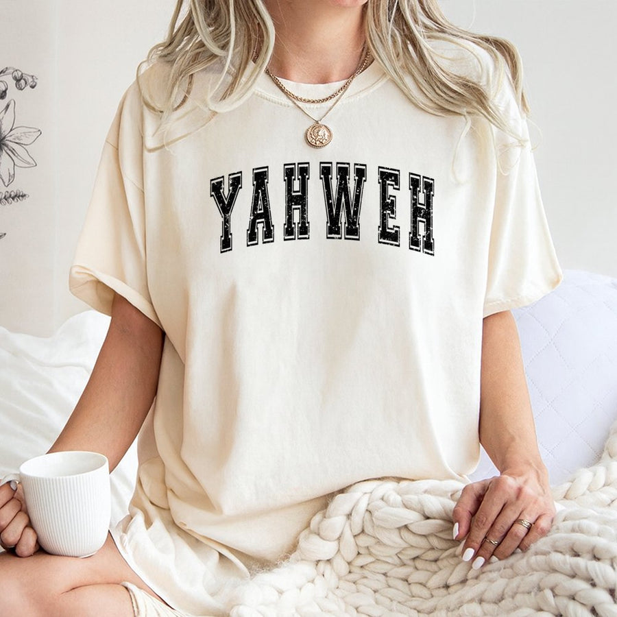 Yahweh T-Shirt | Vintage Distressed Graphic Lettering | Premium 100% Cotton | Christian Faith Gift for Men and Women