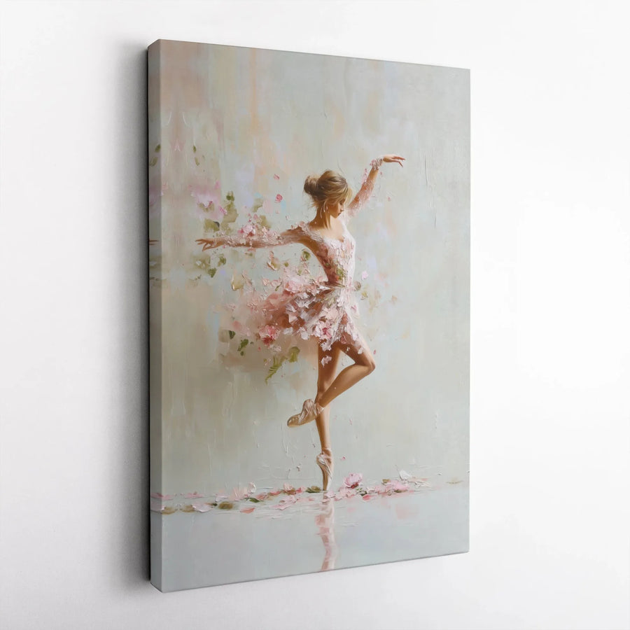 Ballerina Wall Art Canvas | Floral Pink Dancer Oil Painting | Premium Gallery Wrapped Decor | Gift for Ballet Dancers and Dance Lovers