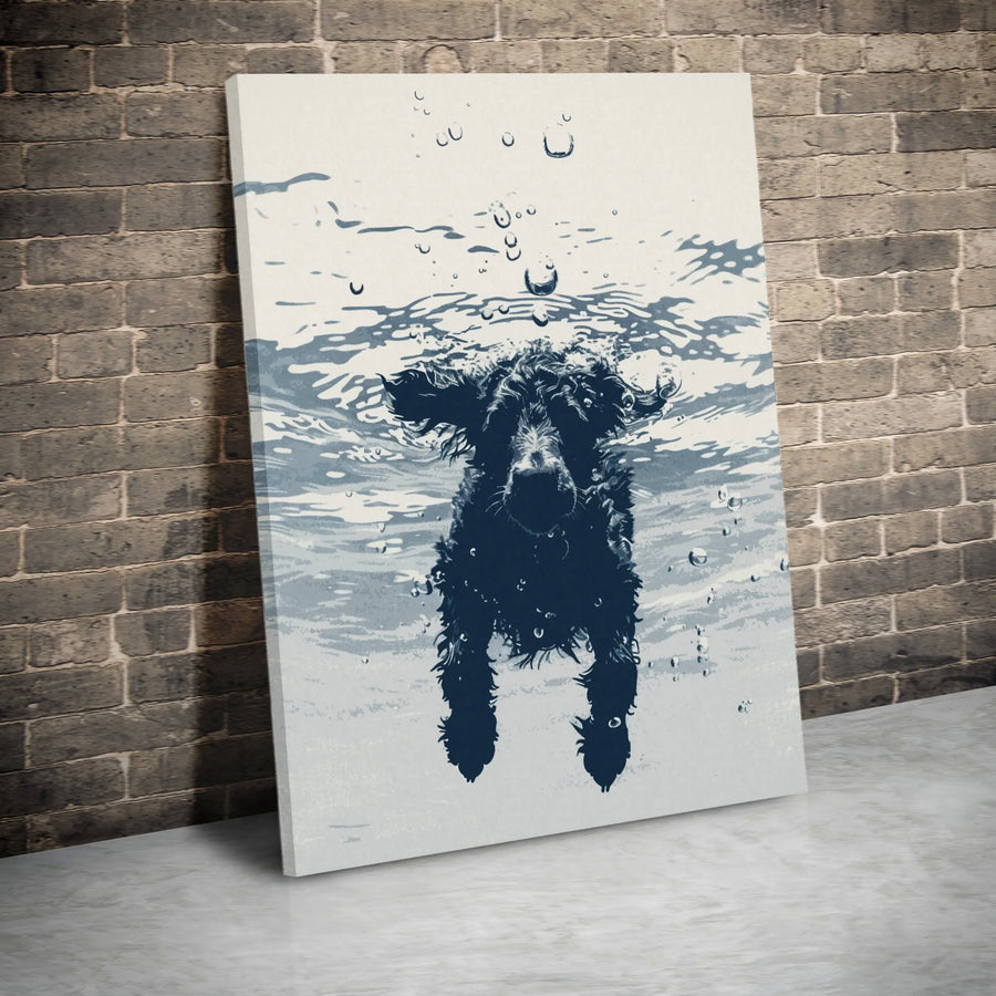 Underwater Swimming Dog Canvas Wall Art | Graphic Labrador Retriever Print | 1.25" Premium Gallery Wrapped Canvas | Dog Lover Home Decor Gift