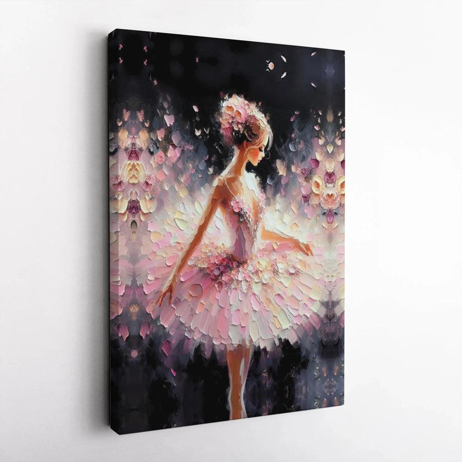 Abstract Ballerina Canvas Print | Pink Floral Tutu Oil Painting Style | 1.25 Inch Gallery Wrap | Elegant Wall Art for Bedroom or Nursery Decor