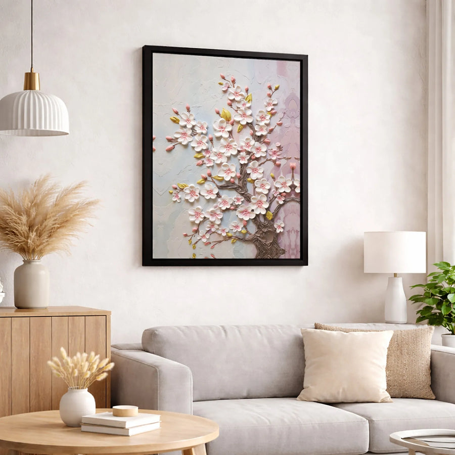 Cherry Blossom Canvas Wall Art | 3D Textured Floral Painting | Gallery-Quality Premium Print | Botanical Decor for Home Office
