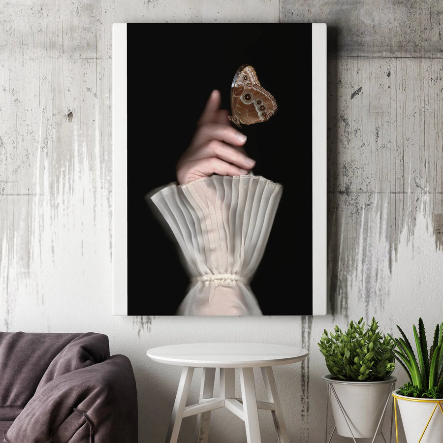 Dark Academia Moth Canvas Print | Moody Victorian Butterfly Portrait | Premium Thick-Profile Canvas | Collector's Gothic Wall Decor
