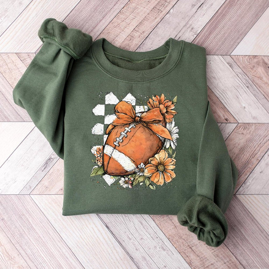 Boho Floral Football Sweatshirt | Watercolor Fall Game Day Design | Premium Cotton Blend | Gift for Football Moms and Fans