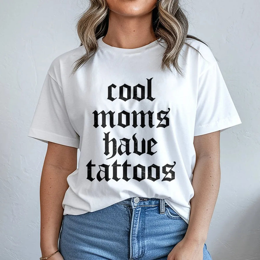Cool Moms Have Tattoos Shirt | Retro Gothic Lettering Graphic Tee | Premium Comfort Colors Cotton | Gift for Tattooed Mom, Mother's Day Present